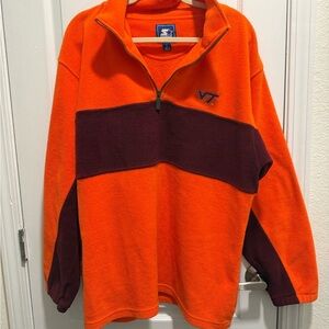 STARTER Men's Virginia Tech Orange and Maroon Quarter Zip Up Fleece Sweater